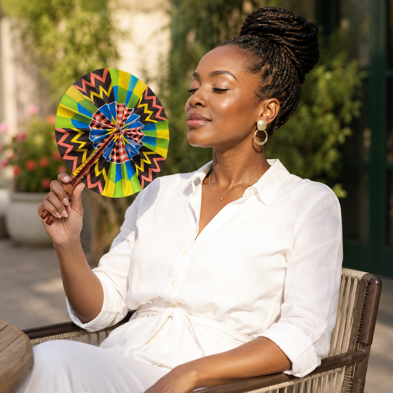 West African Print Folding Fan #2