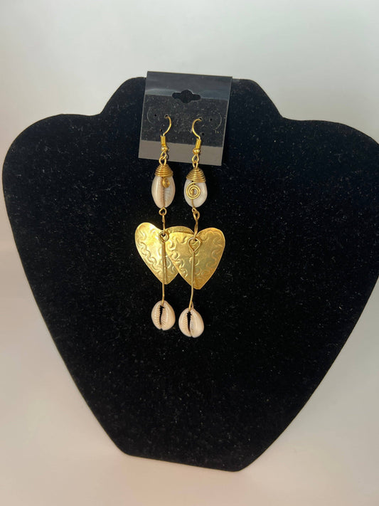 Cowrie Shell Brass Earrings