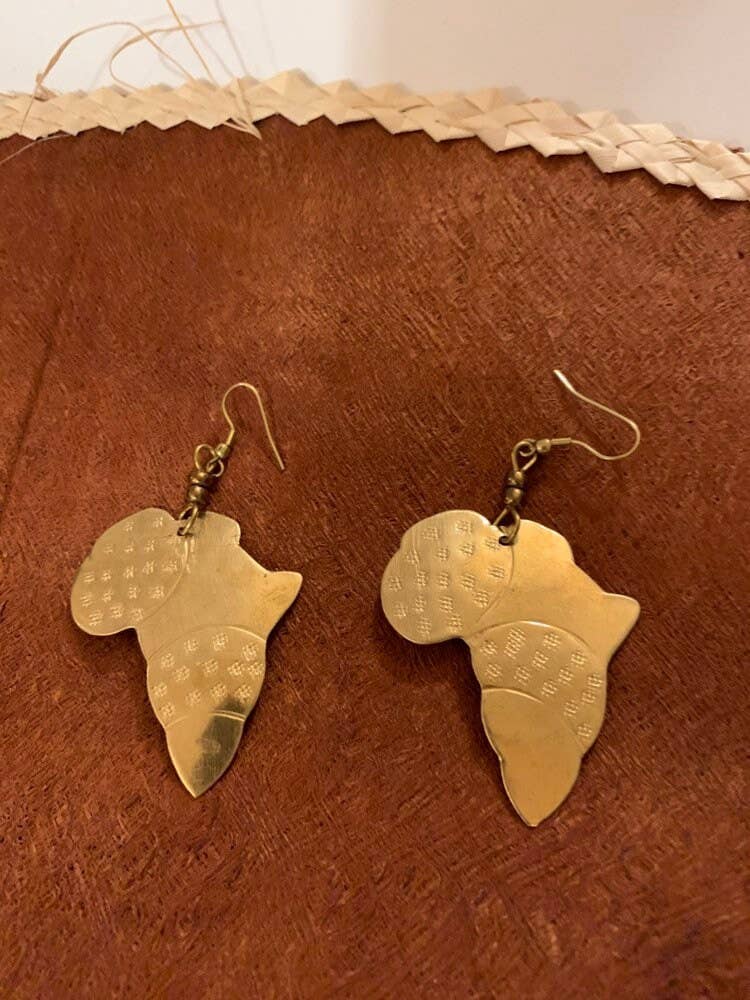 Brass Earrings Map of Africa