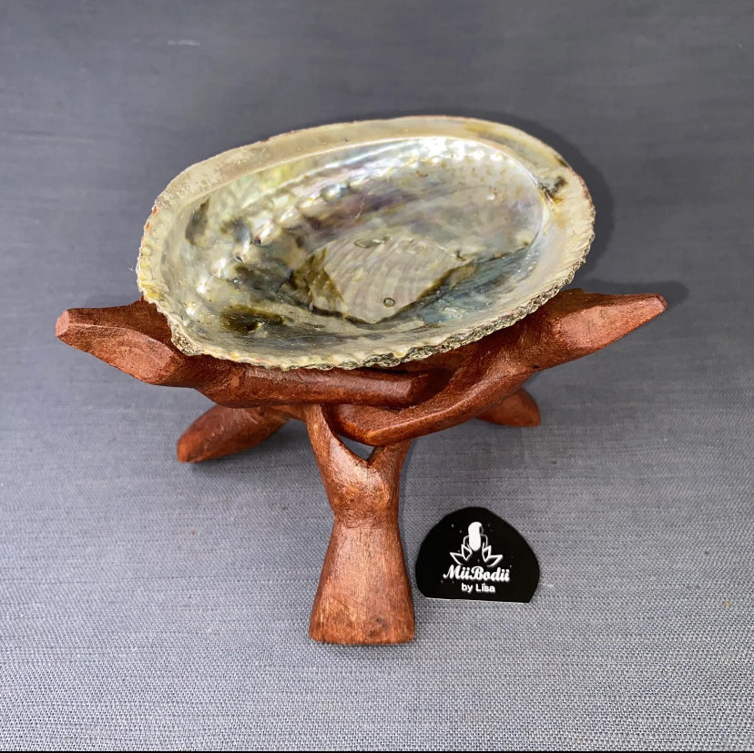 Abalone Shell Smudge Bowl N Hand Carved Tripod Stand Burn Sage Ash Tray Set