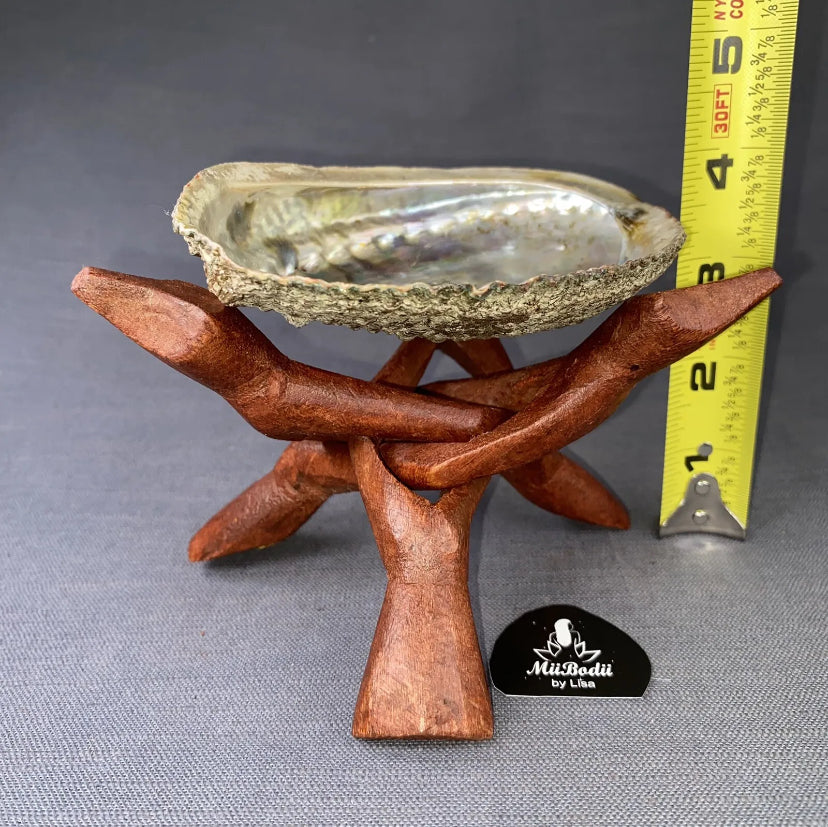 Abalone Shell Smudge Bowl N Hand Carved Tripod Stand Burn Sage Ash Tray Set