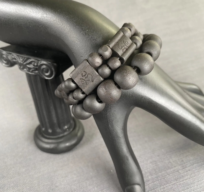 OM Mantra Black Wooden 2-Row & Black Wooden Bead Bracelet Men Women Yoga 2PC Set