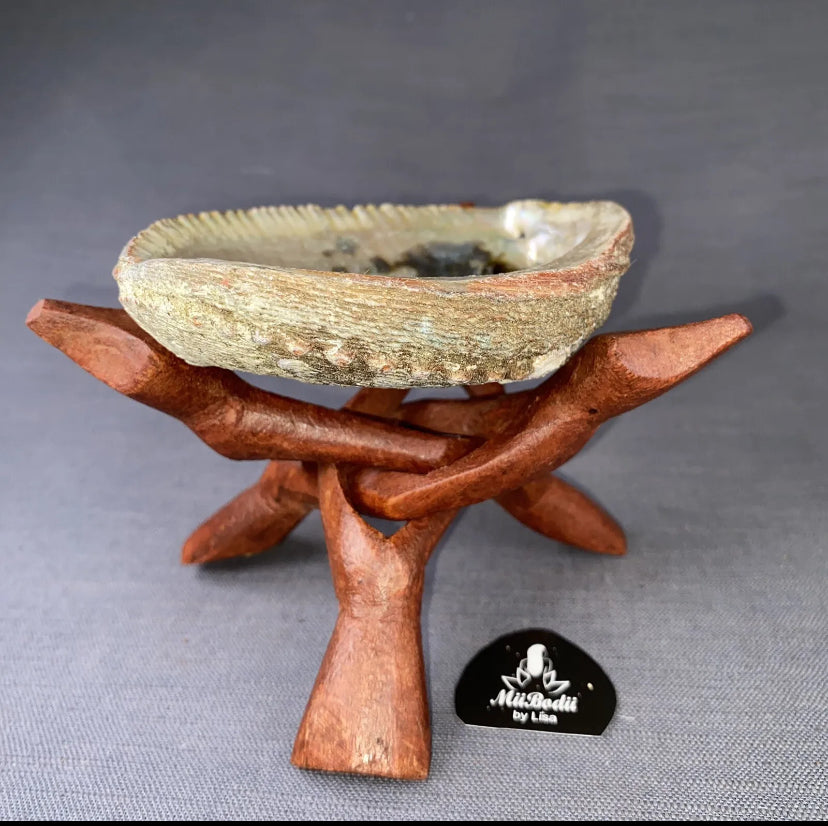 Abalone Shell Smudge Bowl N Hand Carved Tripod Stand Burn Sage Ash Tray Set
